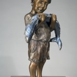 Holy Mackerel Boy in Bronze with Fish