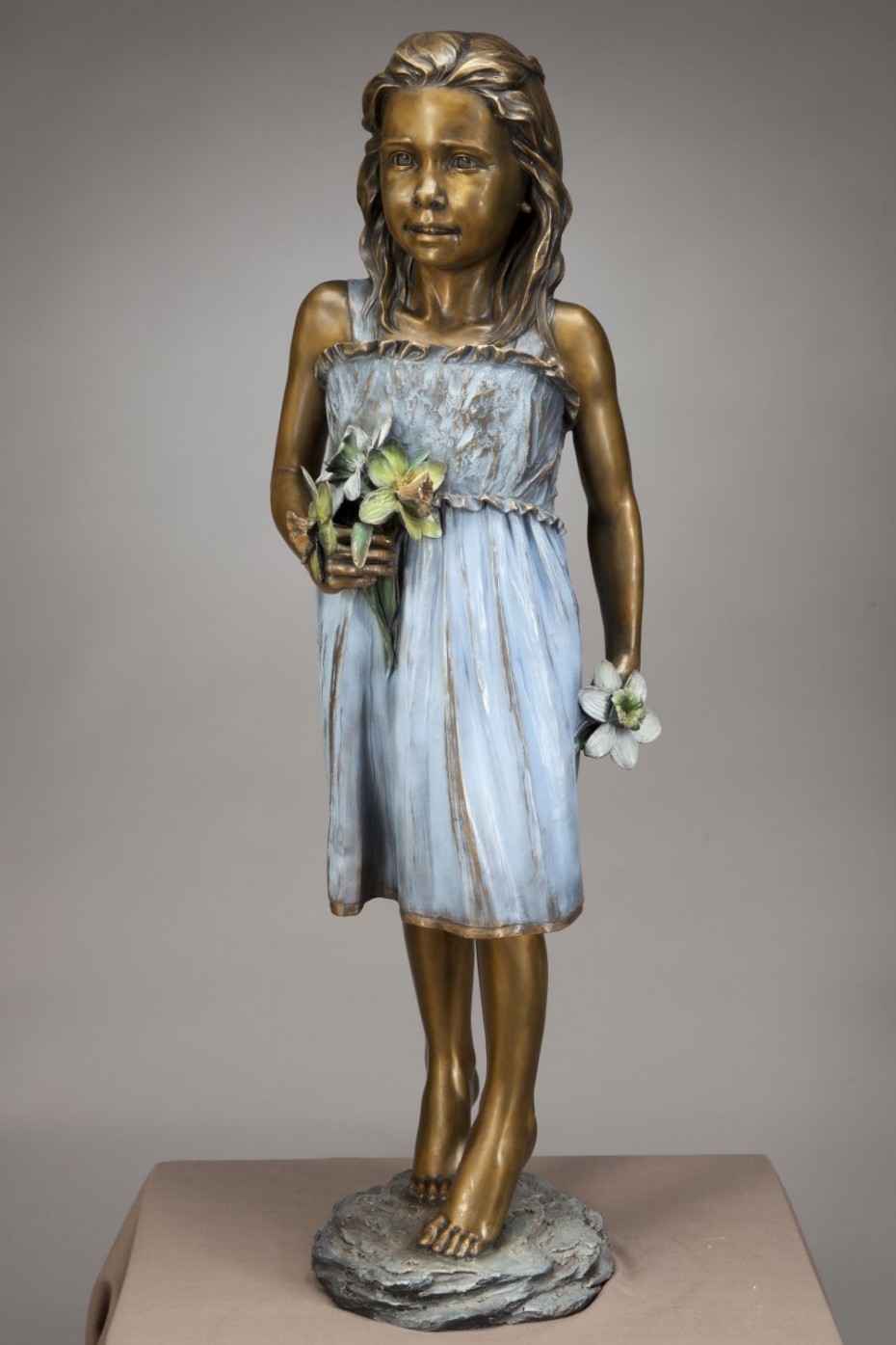 Peyton Bronze Sculpture - Child with Flowers